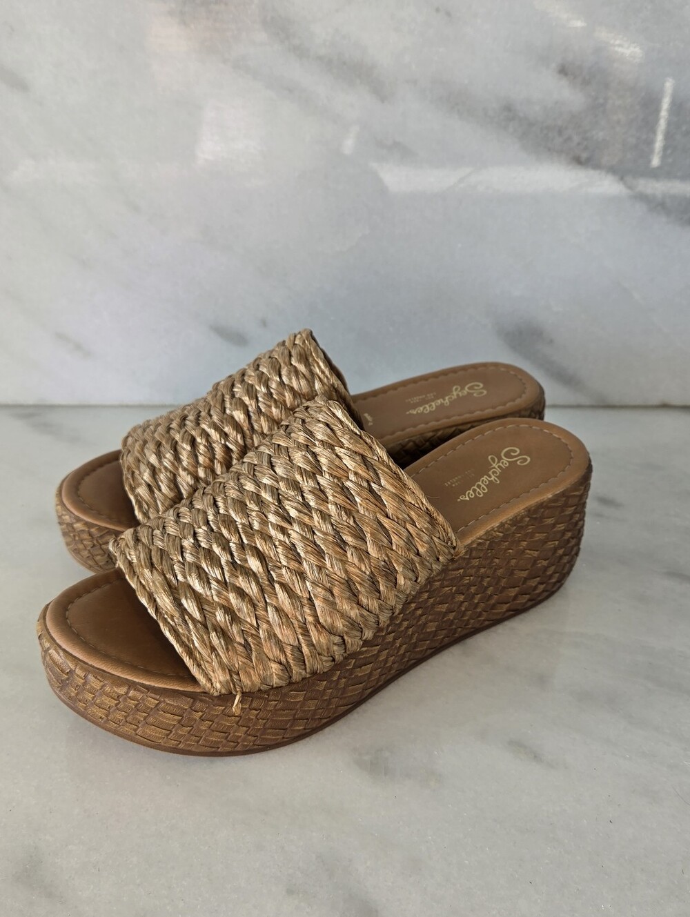 Seychelles brand woven wedge platform slide sandals